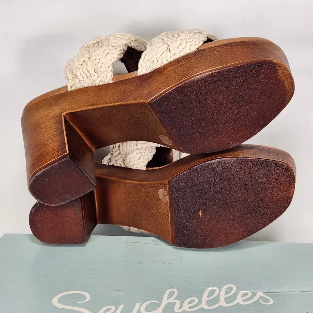 Seychelles Smoke Show Sandals Women Size 7 Natural Macrame Braided Platform Heel